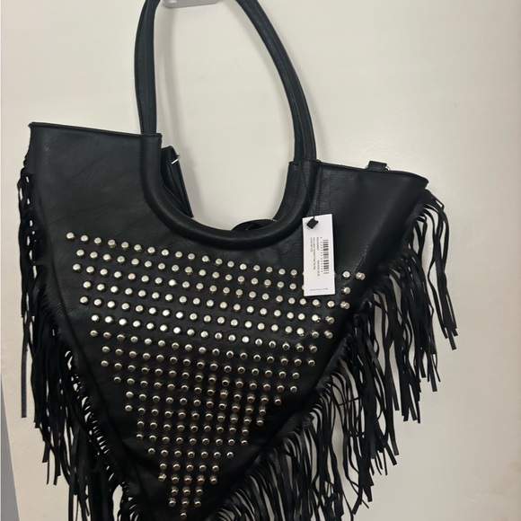 Nasty Gal Black Fringe Tote with Silver Studs - NWT - Picture 3 of 5